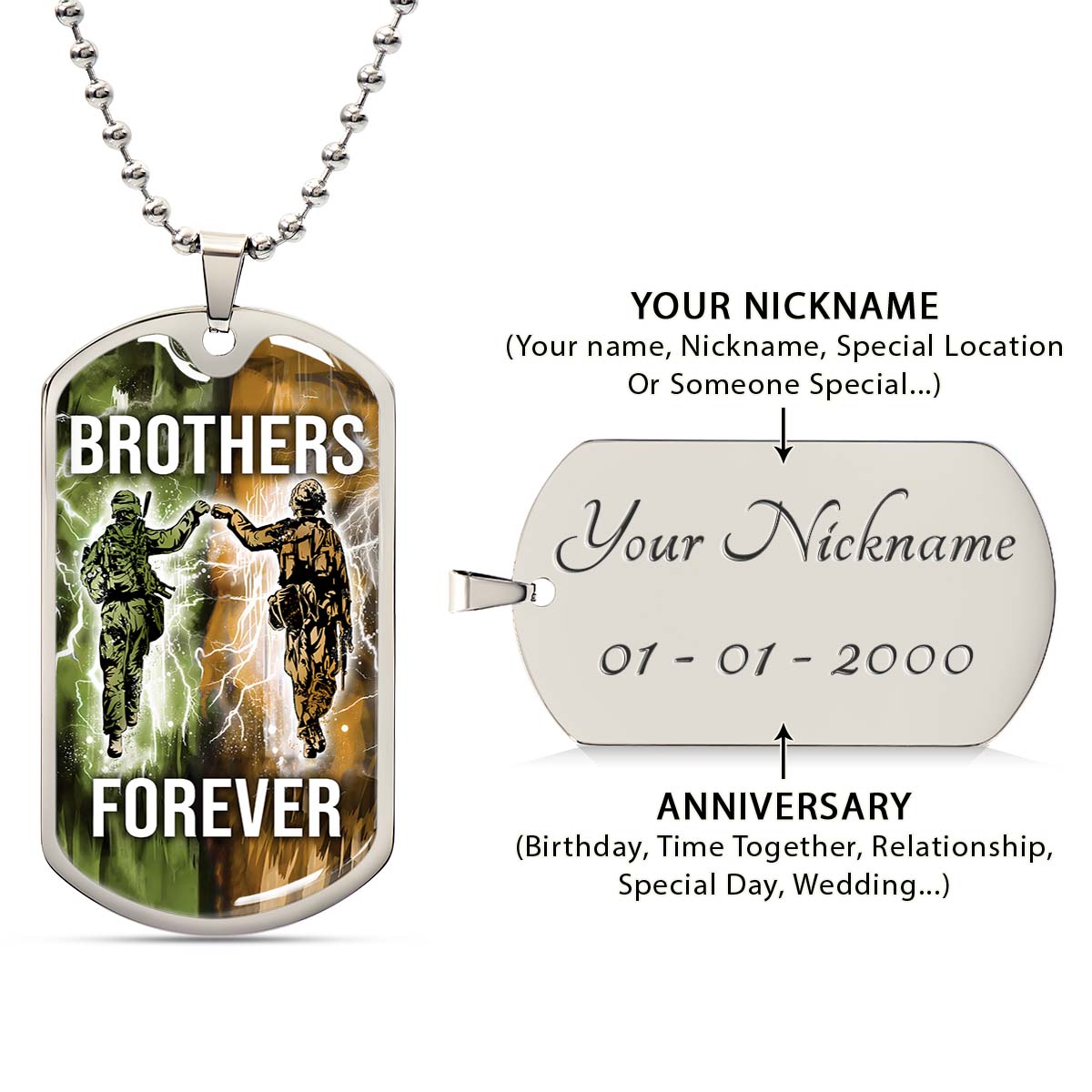 Soldier - SDDL005 - Brothers Forever - Army - Marine - Soldier Dog Tag - Military Ball Chain - Luxury Dog Tag