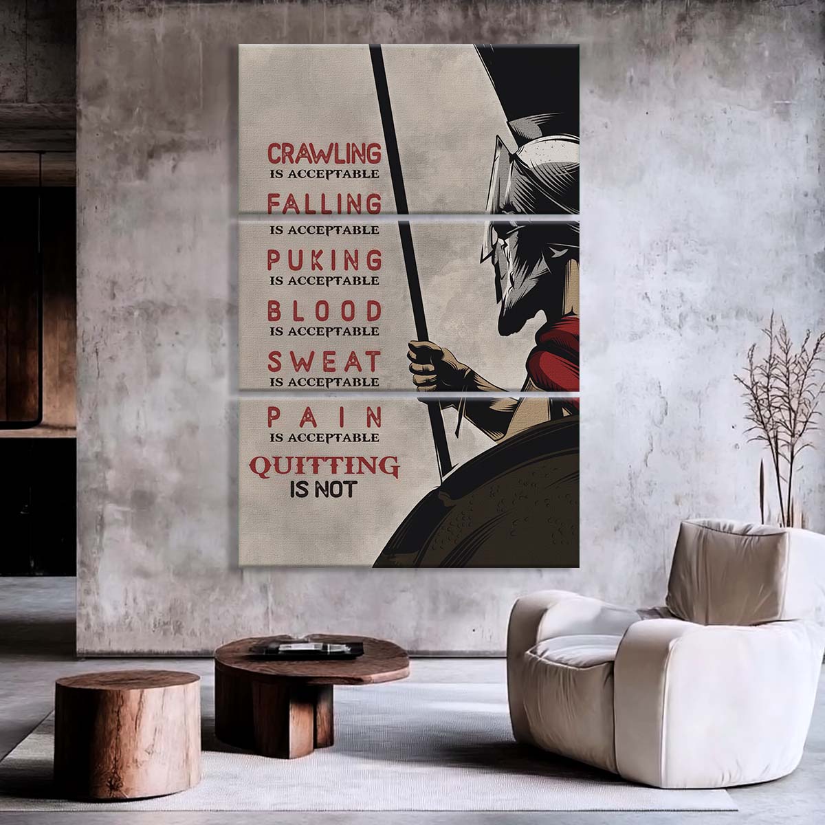 Spartan Warrior - 3 Piece Wall Art - WA018 - Quitting Is Not - Sparta - Leonidas - Gladiator - Spartan Warrior Canvas