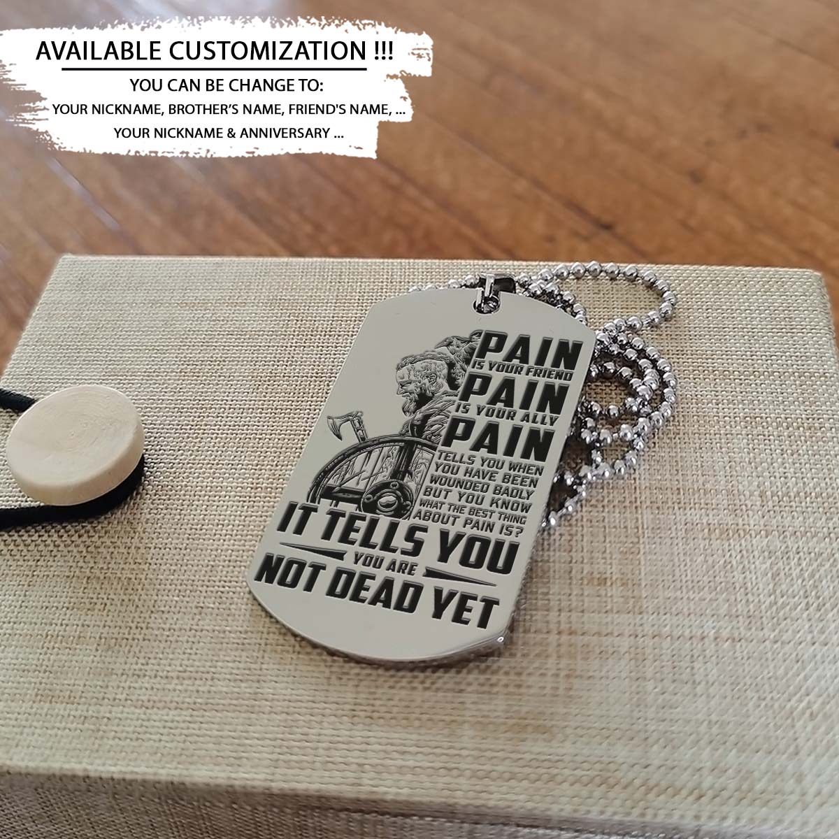 Viking Dog Tag - PAIN - You Are Not Dead Yet - Ragnar Lothbrok - Valhalla - Norse - Scandinavian - Norse Mythology - Viking Necklace - Engrave Dog Tag