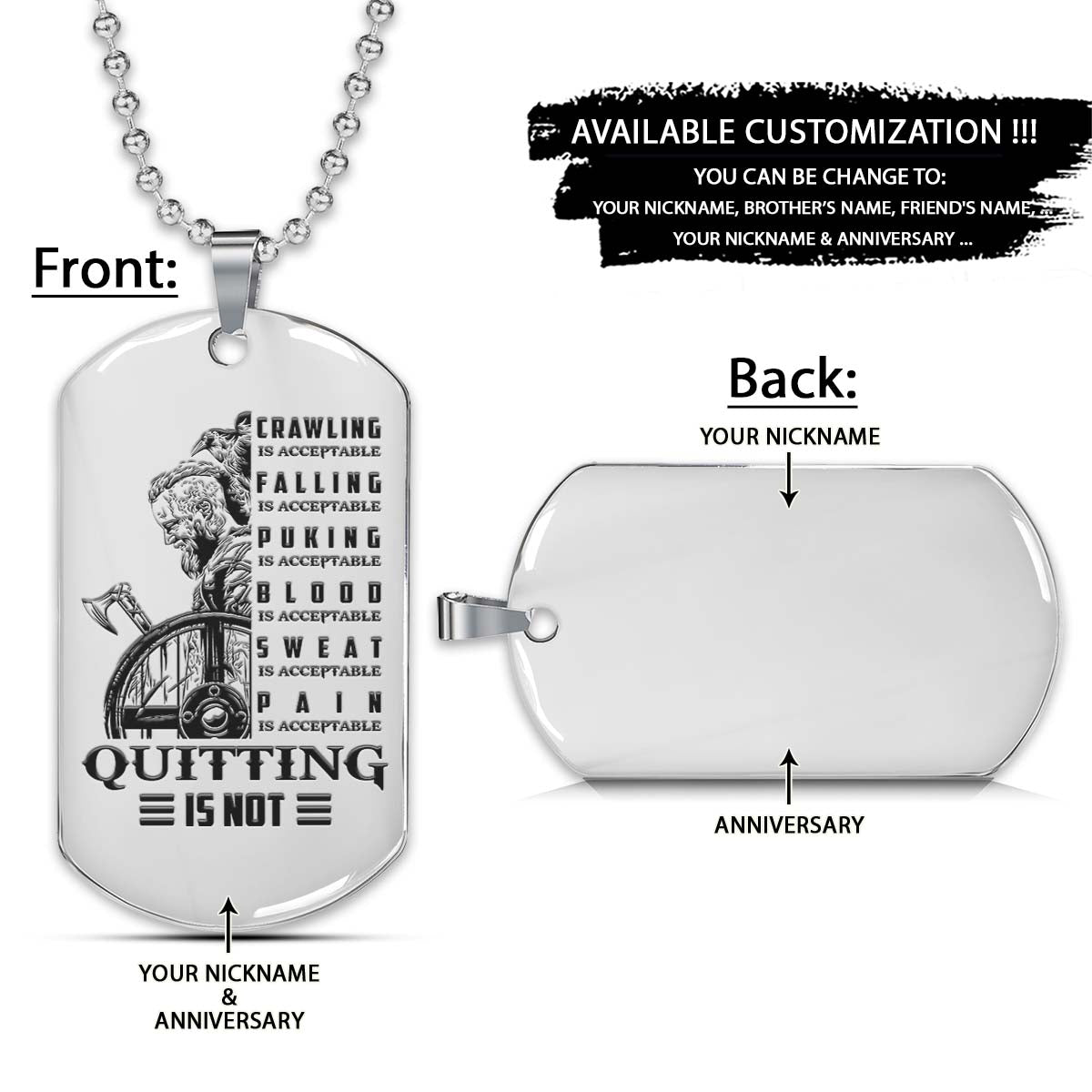 Viking Dog Tag - Quitting Is Not - Ragnar Lothbrok - Valhalla - Norse - Scandinavian - Norse Mythology - Viking Necklace - Engrave Dog Tag