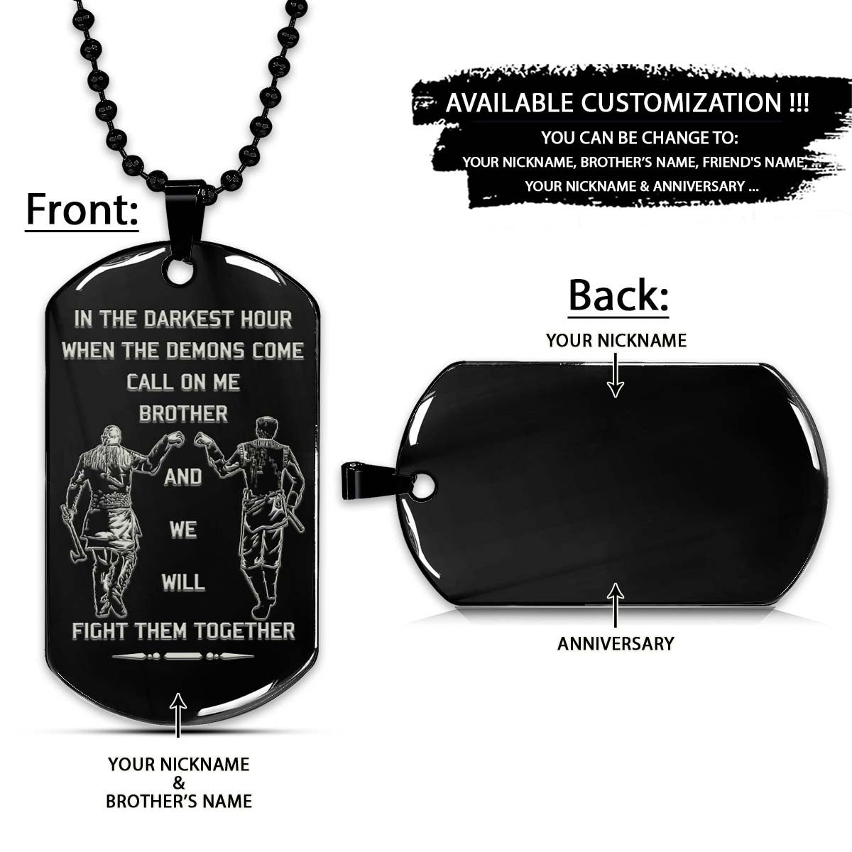 Viking Dog Tag - Call On Me Brother - Ragnar Lothbrok - Floki - Valhalla - Norse - Scandinavian - Norse Mythology - Viking Necklace - Engrave Dog Tag