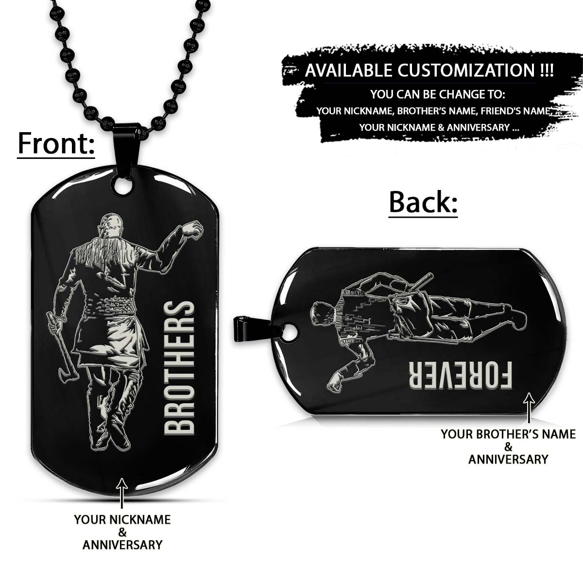 Viking Dog Tag - Brothers Forever - Ragnar Lothbrok - Floki - Valhalla - Norse Mythology - Scandinavian - Viking Necklace - Engrave Dog Tag