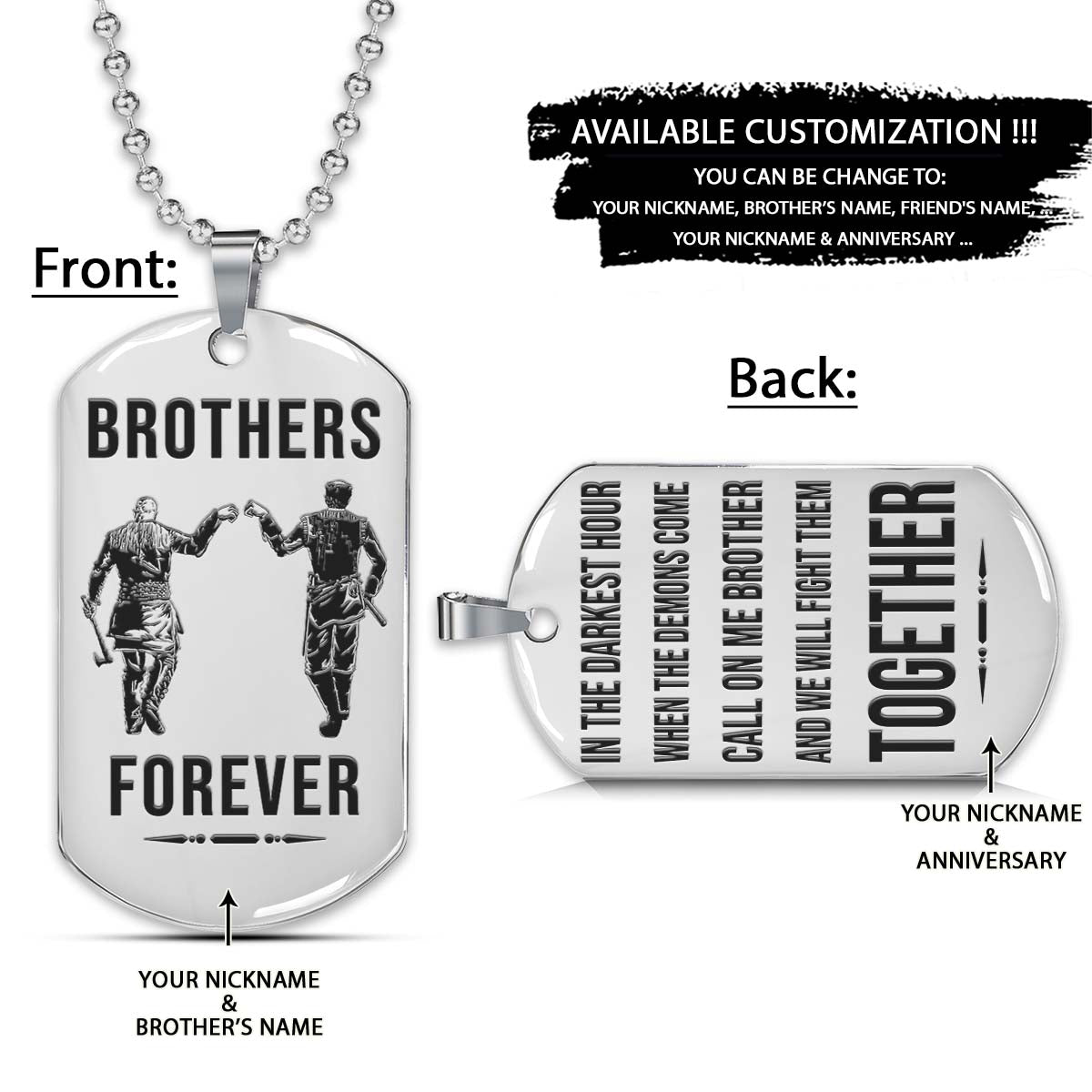 Viking Dog Tag - Brothers Forever - Call On Me Brother - Ragnar Lothbrok - Floki - Valhalla - Norse Mythology - Scandinavian - Viking Necklace - Engrave Dog Tag