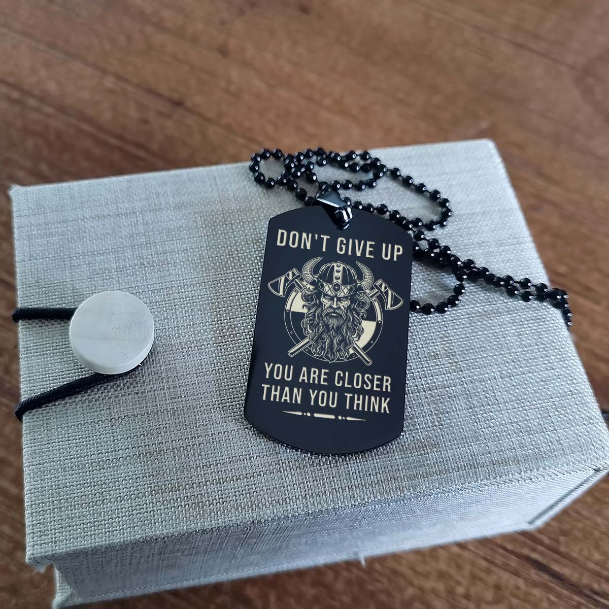 Viking Dog Tag - Don't Give Up - It's About Being Better Than You Were The Day Before - Odin - Valhalla - Norse Mythology - Scandinavian - Viking Necklace - Engrave Dog Tag