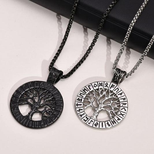Viking - Rock Punk Men Norse Viking Necklaces Mythology Runes Amulet Jewelry, Stainless Steel The Tree Of Life Pendant Collar