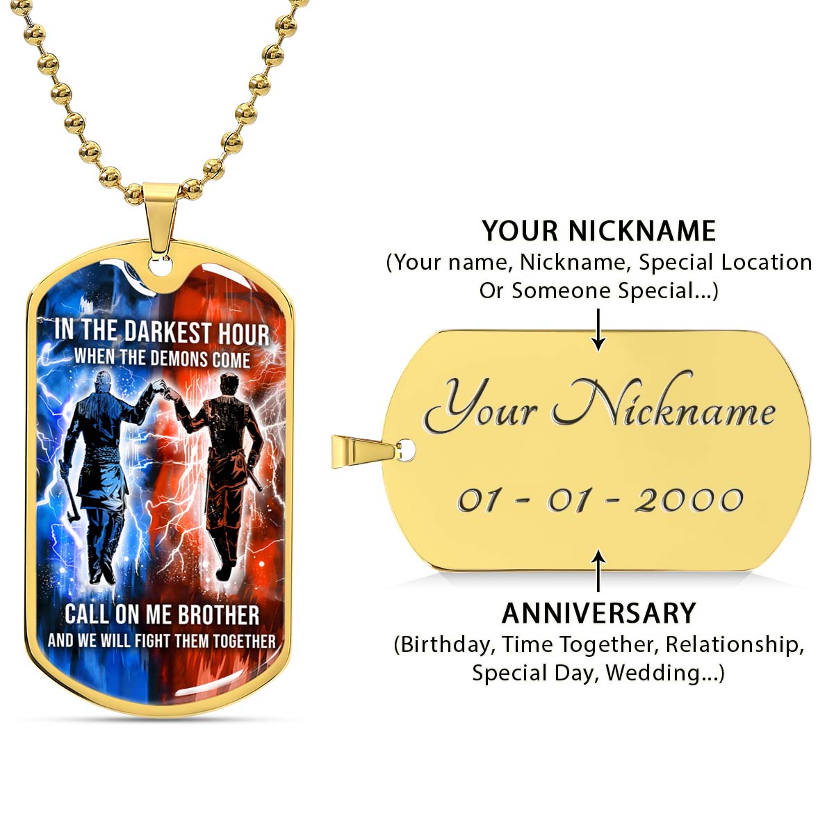 Viking - VKDL002 - Call On me Brother - Ragnar Lothbrok - Floki - Viking Dog Tag - Military Ball Chain - Luxury Dog Tag