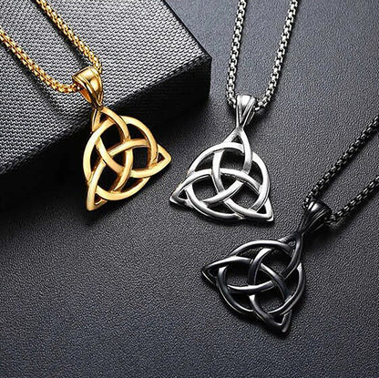 Viking Celtic Knot Necklaces for Men Stainless Steel Triple Knot Pendants Casual Male Jewelry with 24" Box Chain
