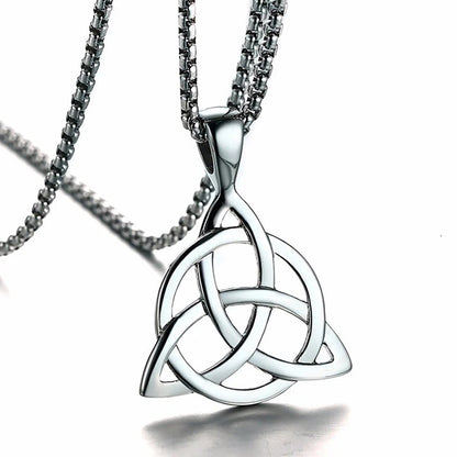 Viking Celtic Knot Necklaces for Men Stainless Steel Triple Knot Pendants Casual Male Jewelry with 24" Box Chain