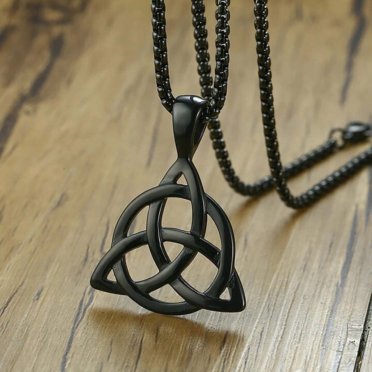 Viking Celtic Knot Necklaces for Men Stainless Steel Triple Knot Pendants Casual Male Jewelry with 24" Box Chain