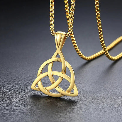 Viking Celtic Knot Necklaces for Men Stainless Steel Triple Knot Pendants Casual Male Jewelry with 24" Box Chain
