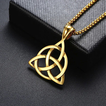 Viking Celtic Knot Necklaces for Men Stainless Steel Triple Knot Pendants Casual Male Jewelry with 24" Box Chain