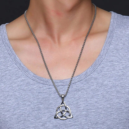 Viking Celtic Knot Necklaces for Men Stainless Steel Triple Knot Pendants Casual Male Jewelry with 24" Box Chain