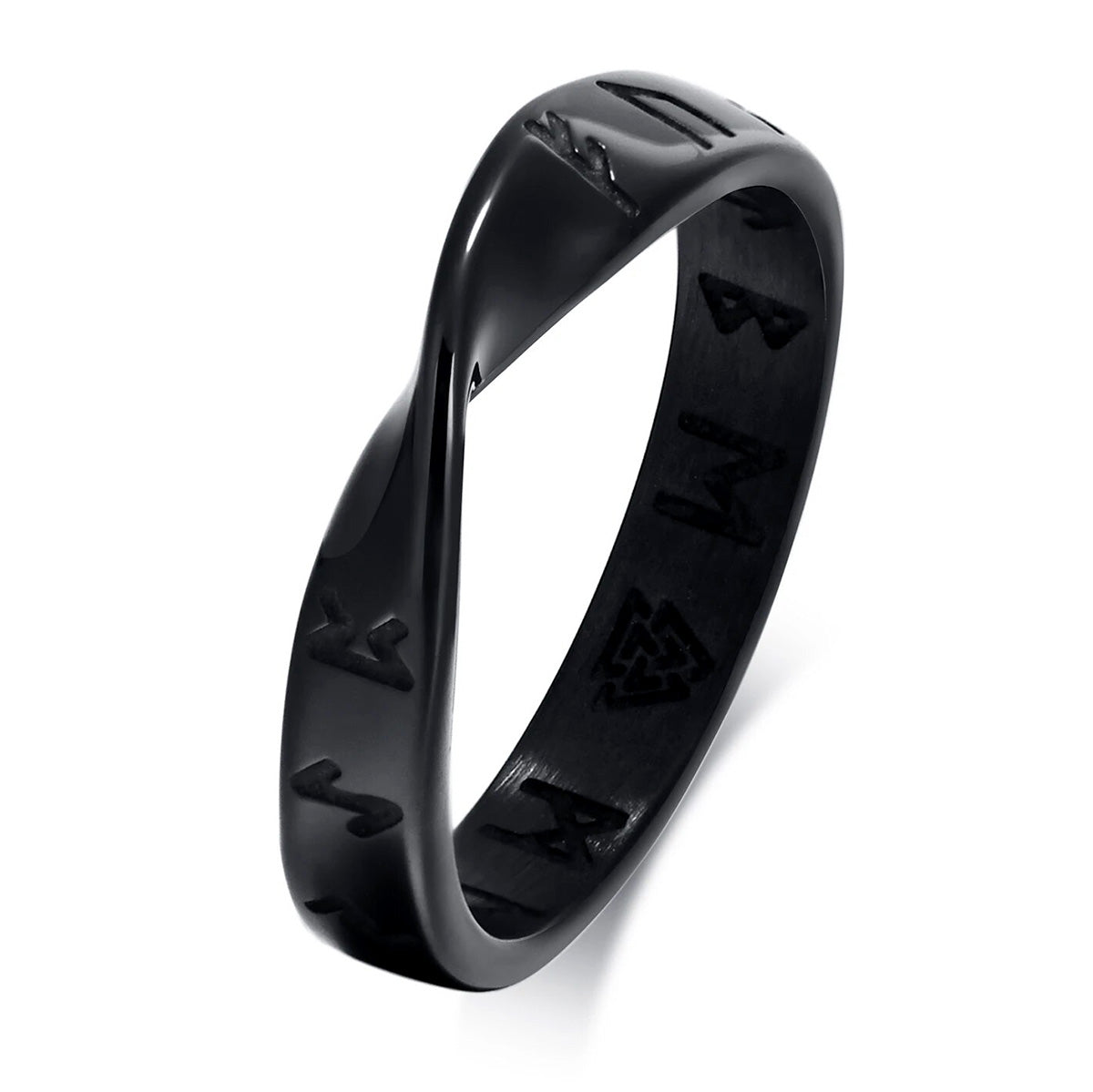 Viking Rings for Men, 4mm Twisted Mobius Finger Band with Viking Runes, Nordic Norse Almut Jewelry