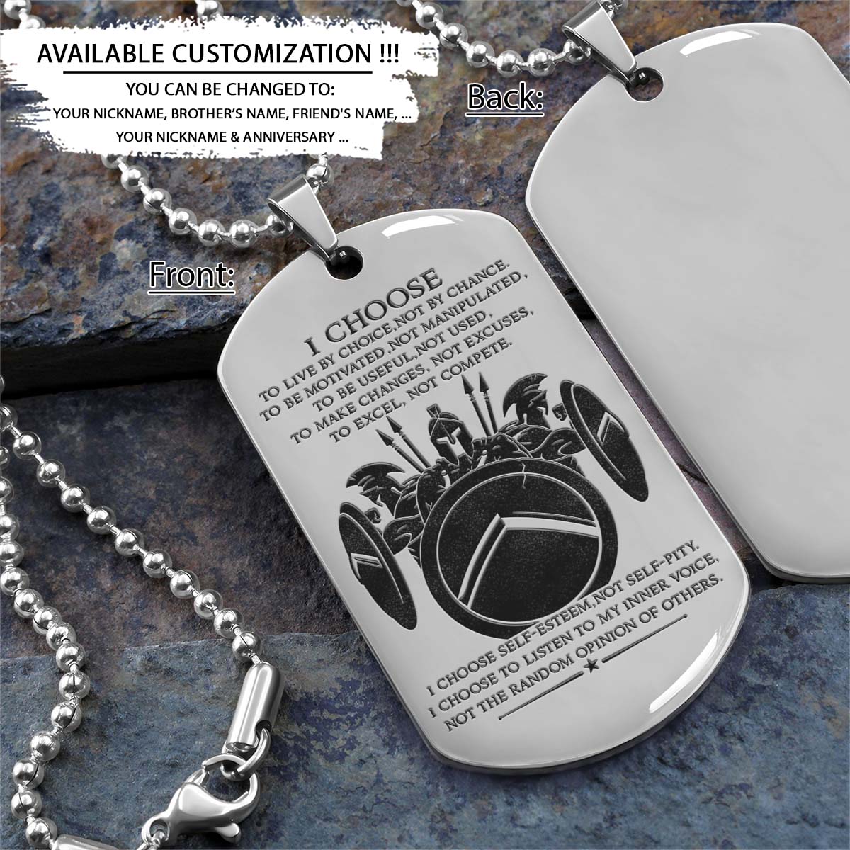 Spartan Dog Tag - I Choose - Spartan Warrior - Sparta - Leonidas - Gladiator - Spartan Necklace - Engrave Dog Tag