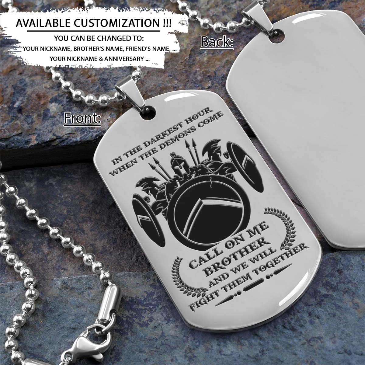 Spartan Dog Tag - Call On Me Brother - Spartan Warrior - Sparta - Leonidas - Gladiator - Spartan Necklace - Engrave Dog Tag