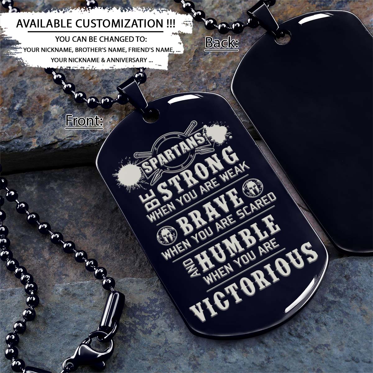 Spartan Dog Tag - Humble When You Are Victorious - Spartan Warrior - Sparta - Leonidas - Gladiator - Spartan Necklace - Engrave Dog Tag