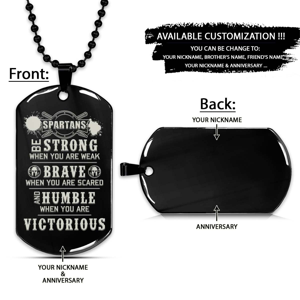 Spartan Dog Tag - Humble When You Are Victorious - Spartan Warrior - Sparta - Leonidas - Gladiator - Spartan Necklace - Engrave Dog Tag
