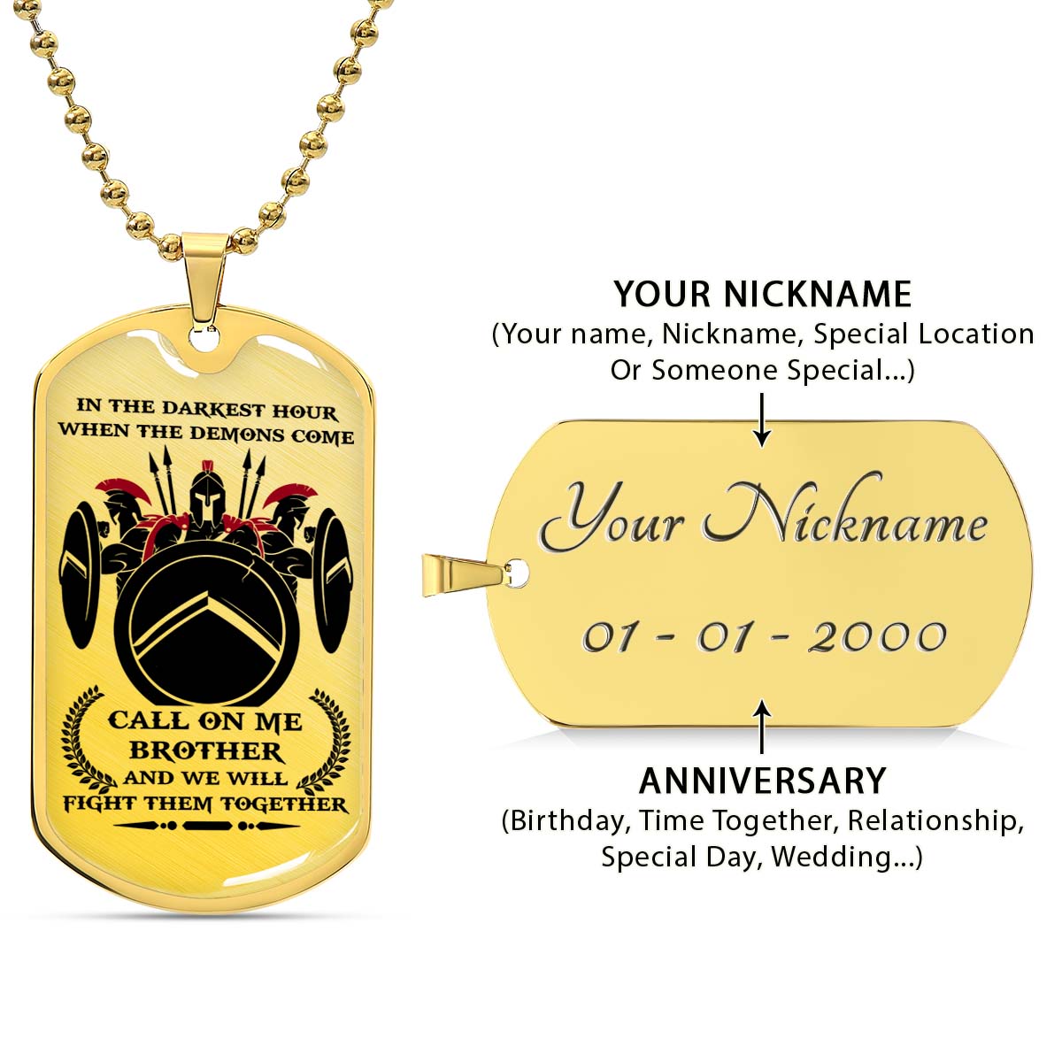 Warrior - WADL002 - Call On Me Brother - Sparta - Spartan - Warrior Dog Tag - Military Ball Chain - Luxury Dog Tag