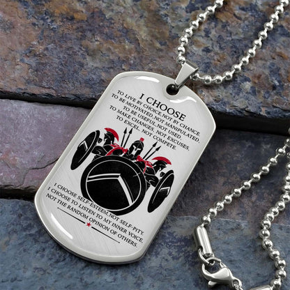 Warrior - WADL003 - I Choose - Sparta - Spartan - Warrior Dog Tag - Military Ball Chain - Luxury Dog Tag