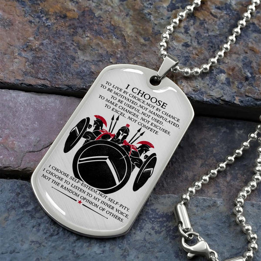 Warrior - WADL003 - I Choose - Sparta - Spartan - Warrior Dog Tag - Military Ball Chain - Luxury Dog Tag