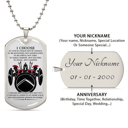 Warrior - WADL003 - I Choose - Sparta - Spartan - Warrior Dog Tag - Military Ball Chain - Luxury Dog Tag