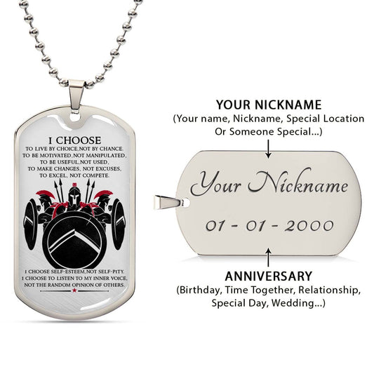 Warrior - WADL003 - I Choose - Sparta - Spartan - Warrior Dog Tag - Military Ball Chain - Luxury Dog Tag