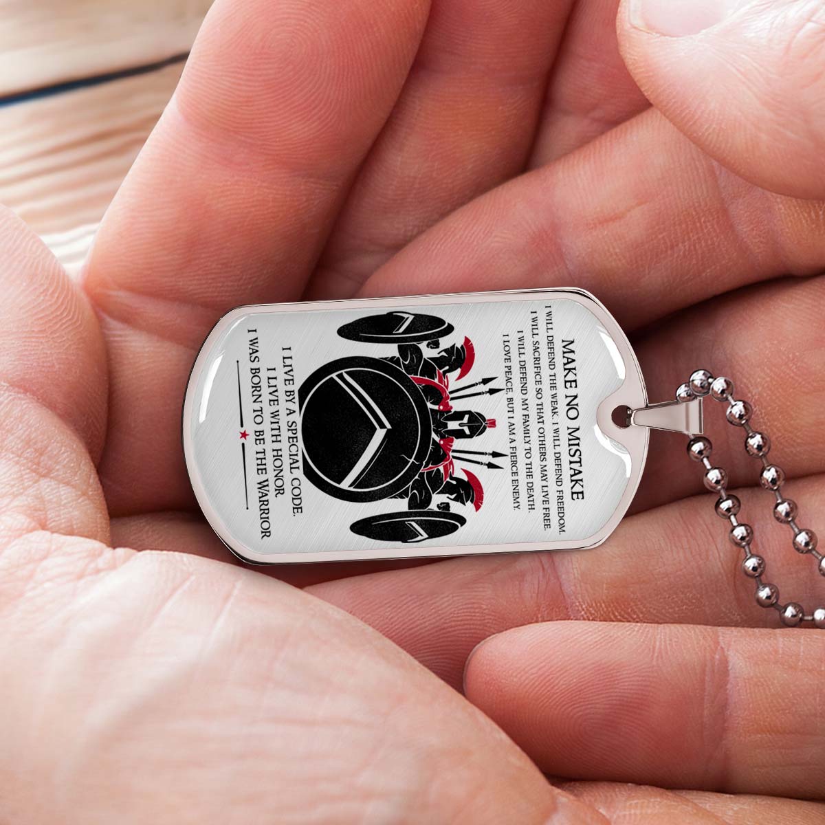 Warrior - WADL007 - Make No Mistake - Sparta - Spartan - Warrior Dog Tag - Military Ball Chain - Luxury Dog Tag