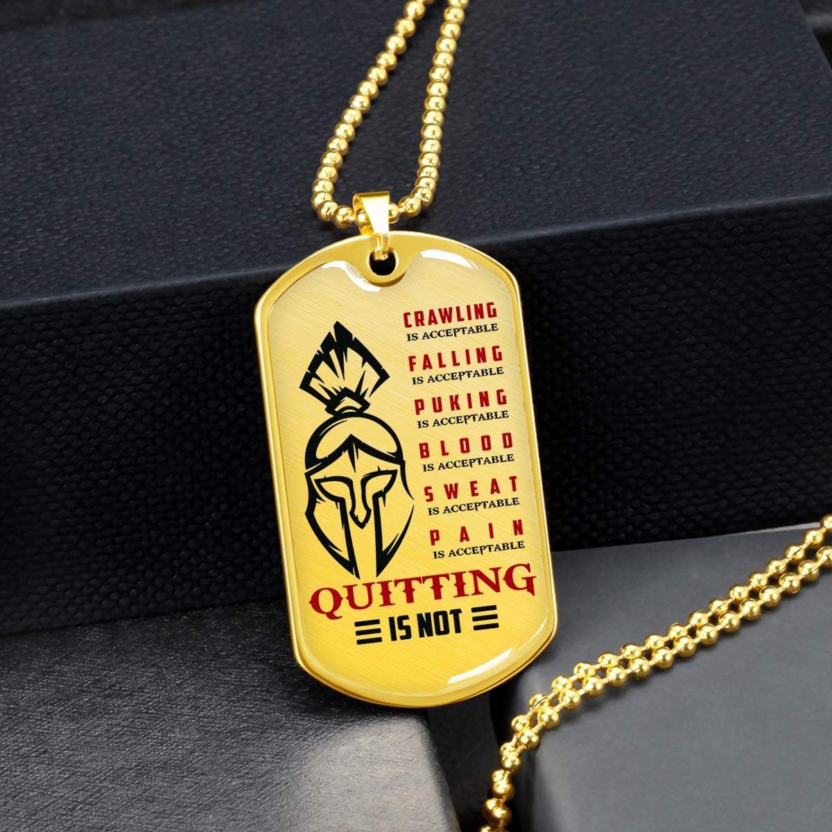 Warrior - WADL010 - Quitting Is Not - Sparta - Spartan - Warrior Dog Tag - Military Ball Chain - Luxury Dog Tag