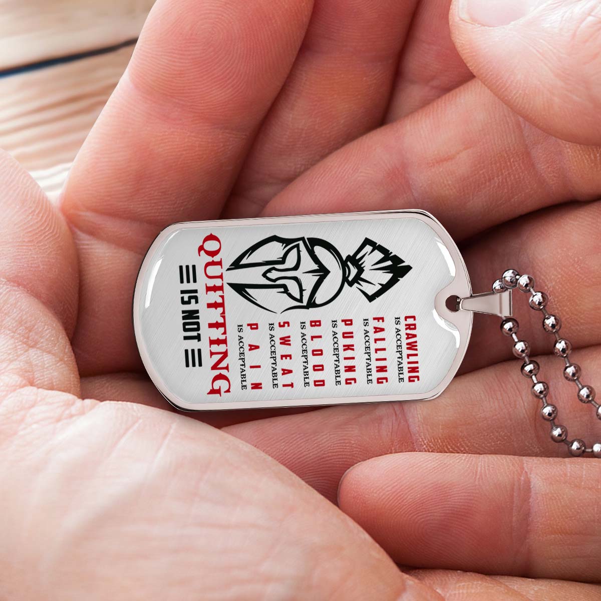 Warrior - WADL010 - Quitting Is Not - Sparta - Spartan - Warrior Dog Tag - Military Ball Chain - Luxury Dog Tag