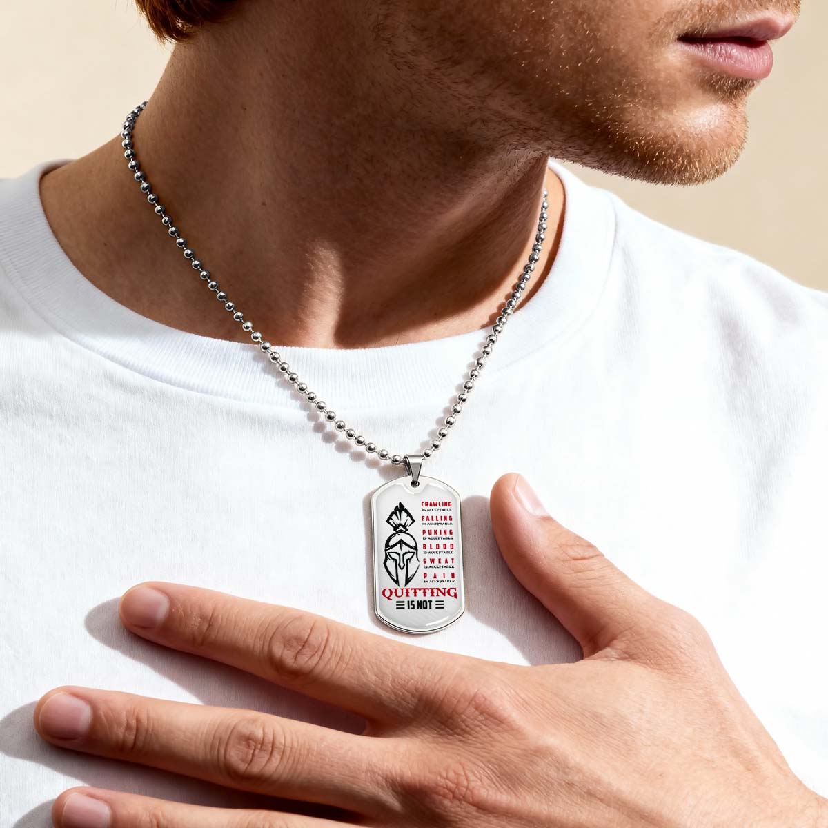 Warrior - WADL010 - Quitting Is Not - Sparta - Spartan - Warrior Dog Tag - Military Ball Chain - Luxury Dog Tag