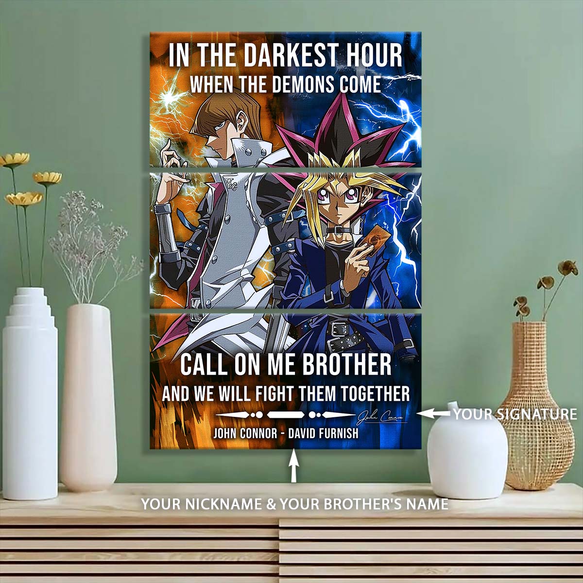 Yugioh - 3 Piece Wall Art - YO001 - In The Darkest Hour - Call On Me Brother - Yugioh - Seto Kaiba - Yugioh Canvas