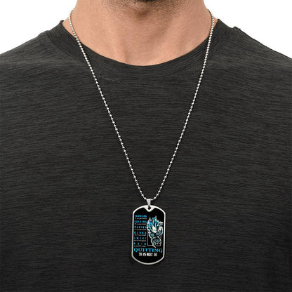 Dragon Ball - Quitting Is Not 2 - Vegeta - Supper Saiyan Blue - Black Dog Tag - Dragon Ball Dog Tag - Military Ball Chain - Luxury Dog Tag