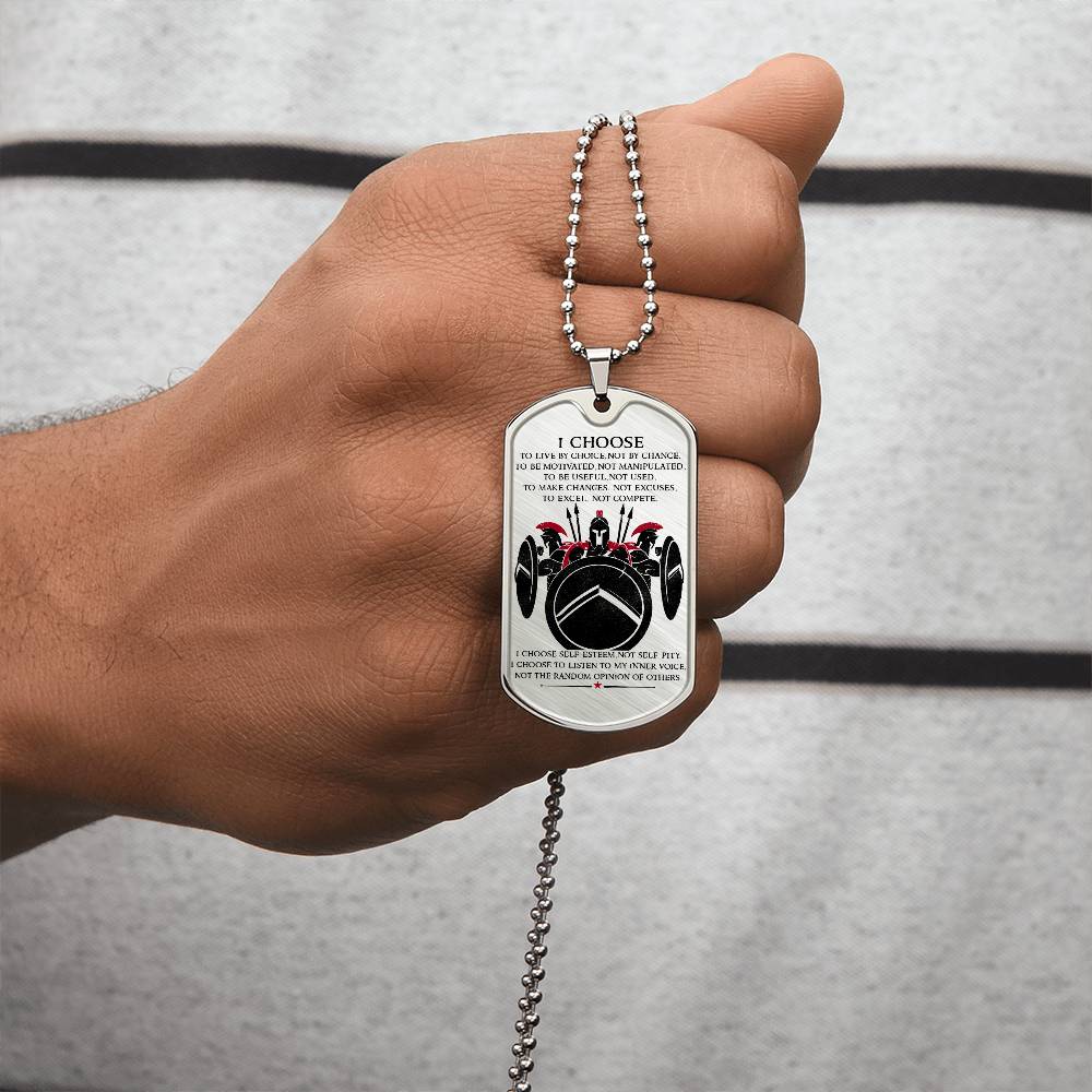 Warrior - I Choose - Sparta - Spartan - Warrior Dog Tag - Military Ball Chain - Luxury Dog Tag