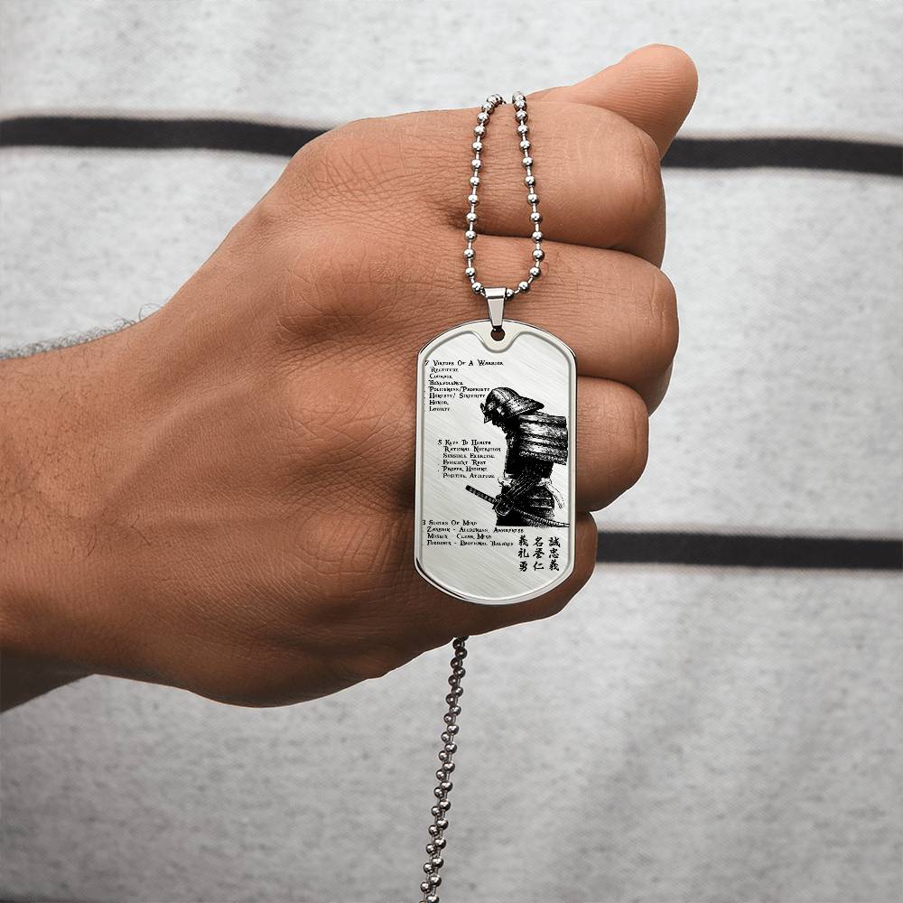 Samurai - 7 5 3 CODE - Bushido - Katana - Ronin - Samurai Dog Tag - Military Ball Chain - Luxury Dog Tag