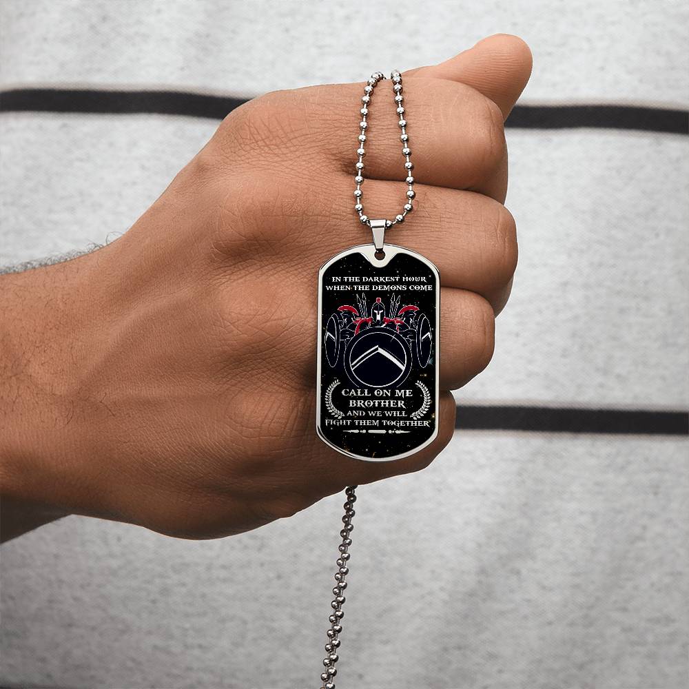 Warrior - Call On Me Brother - Sparta - Spartan - Galaxy - Black Dog Tag - Warrior Dog Tag - Military Ball Chain - Luxury Dog Tag
