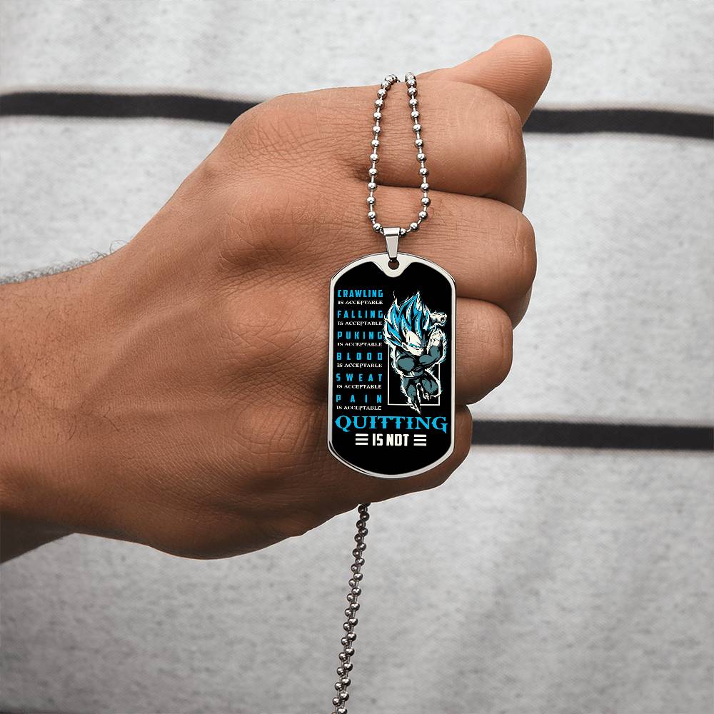 Dragon Ball - Quitting Is Not 2 - Vegeta - Supper Saiyan Blue - Black Dog Tag - Dragon Ball Dog Tag - Military Ball Chain - Luxury Dog Tag