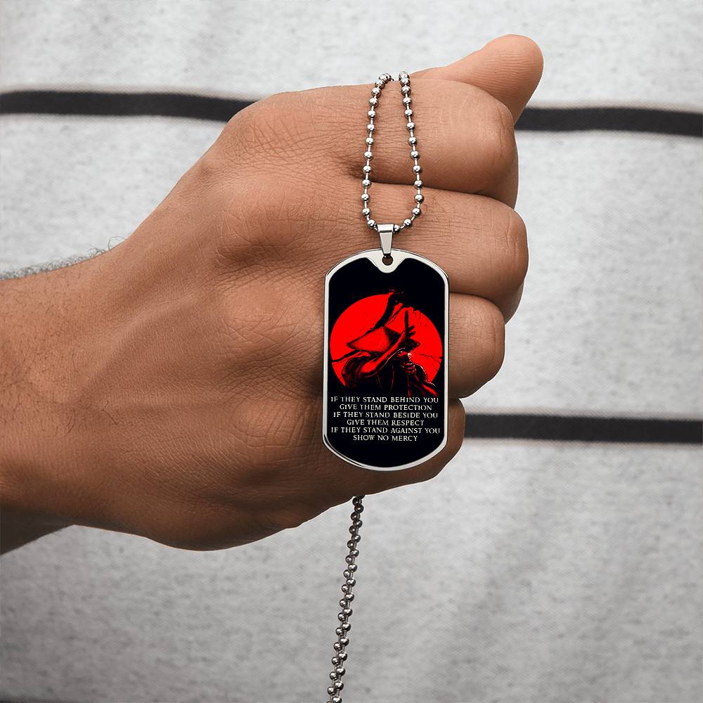 Samurai - IF - Show No Mercy - Bushido - Katana - Ronin - Black Dog Tag - Samurai Dog Tag - Military Ball Chain - Luxury Dog Tag
