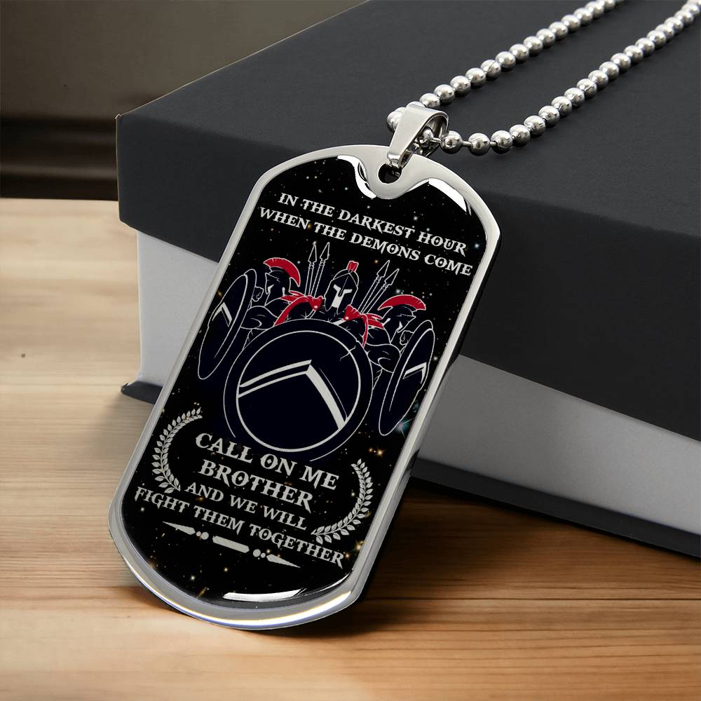 Warrior - Call On Me Brother - Sparta - Spartan - Galaxy - Black Dog Tag - Warrior Dog Tag - Military Ball Chain - Luxury Dog Tag
