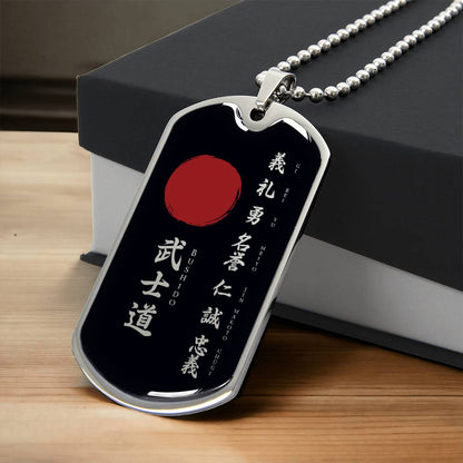 Samurai - The Seven Virtures Of Bushido - Bushido - Katana - Ronin - Black Dog Tag - Samurai Dog Tag - Military Ball Chain - Luxury Dog Tag