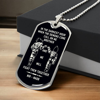 TAH3852 - Dragon Ball - Call On Me Brother - Goku - Vegeta - Black Dog Tag - Dragon Ball Dog Tag - Military Ball Chain - Luxury Dog Tag