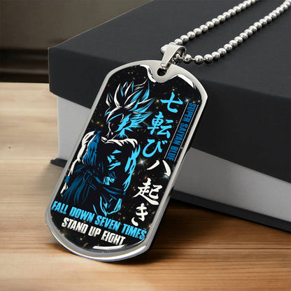 Dragon Ball - Fall Down Seven Times Stand Up Eight 2 - Goku - Supper Saiyan Blue - Black Dog Tag - Dragon Ball Dog Tag - Military Ball Chain - Luxury Dog Tag