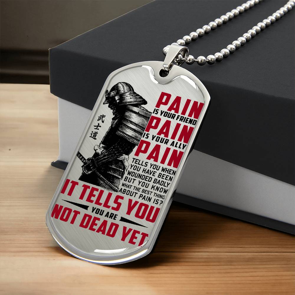 Samurai - PAIN - You Are Not Dead Yet 2 - Bushido - Katana - Ronin - Samurai Dog Tag - Military Ball Chain - Luxury Dog Tag