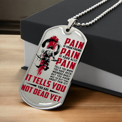 Samurai - PAIN - You Are Not Dead Yet - Bushido - Katana - Ronin - Samurai Dog Tag - Military Ball Chain - Luxury Dog Tag