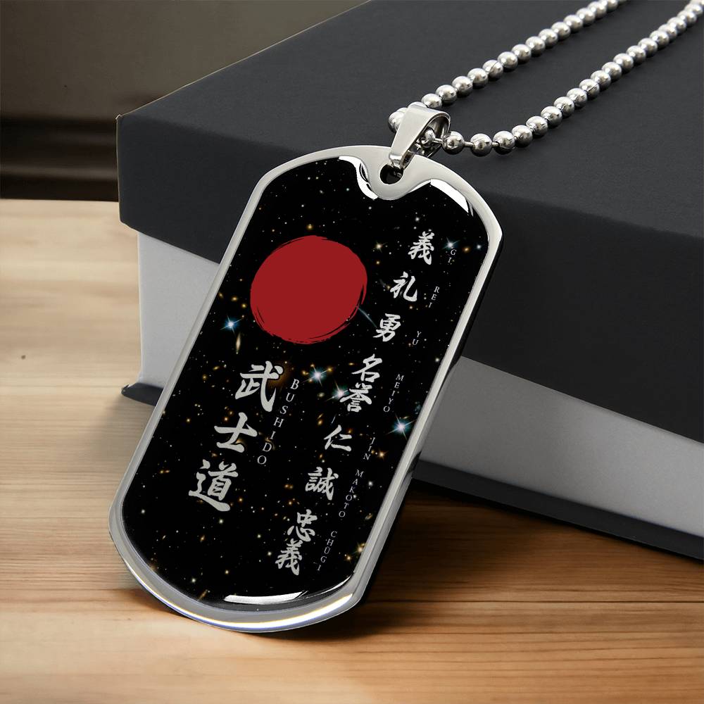 Samurai - The Seven Virtures Of Bushido - Bushido - Katana - Ronin - Galaxy - Black Dog Tag - Samurai Dog Tag - Military Ball Chain - Luxury Dog Tag