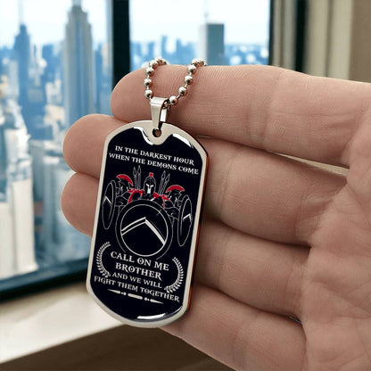 Warrior - Call On Me Brother - Sparta - Spartan - Black Dog Tag - Warrior Dog Tag - Military Ball Chain - Luxury Dog Tag