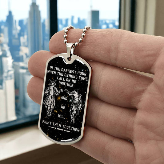 Samurai - Call On me Brother - Bushido - Katana - Ronin - Miyamoto Musashi - Galaxy - Black Dog Tag - Samurai Dog Tag - Military Ball Chain - Luxury Dog Tag