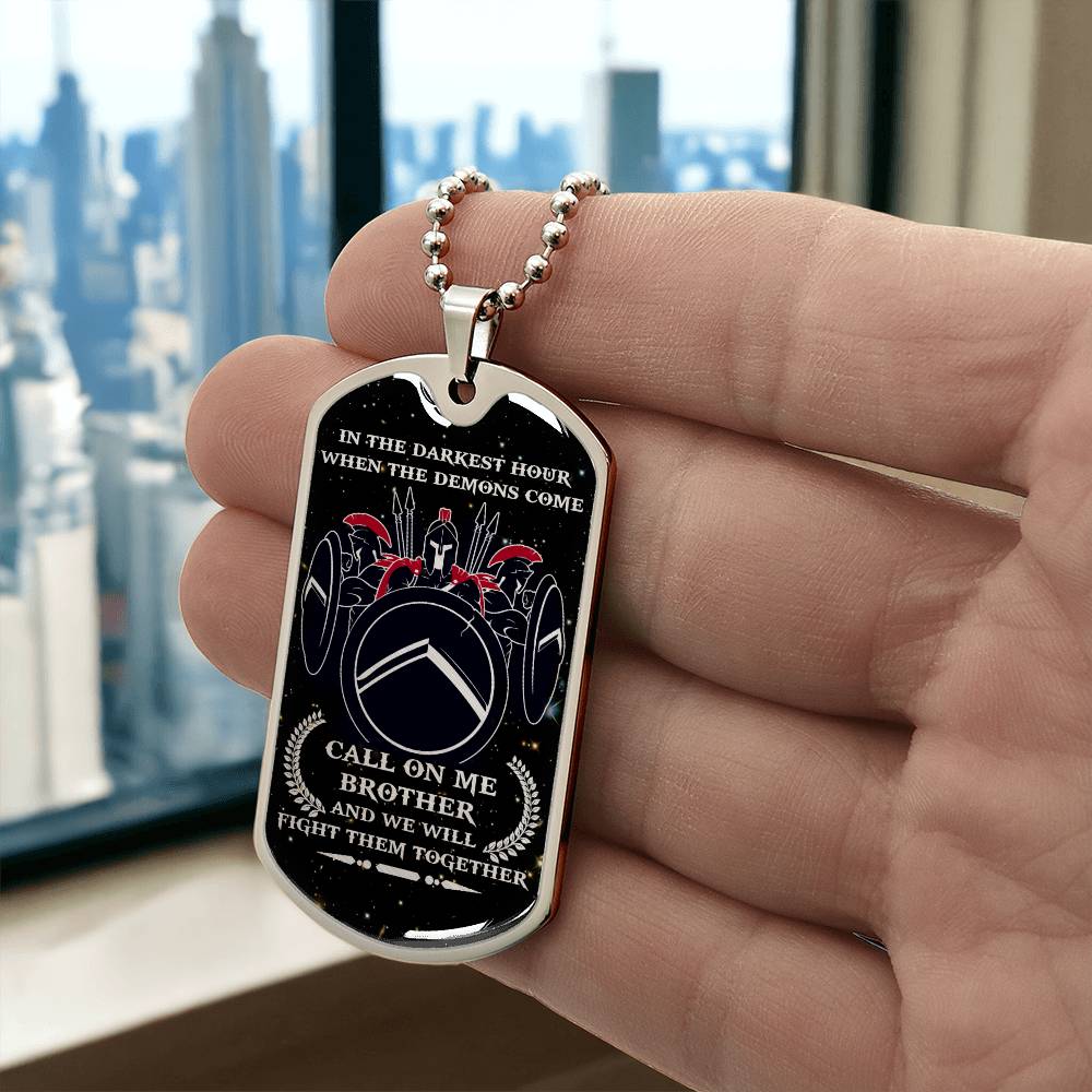 Warrior - Call On Me Brother - Sparta - Spartan - Galaxy - Black Dog Tag - Warrior Dog Tag - Military Ball Chain - Luxury Dog Tag