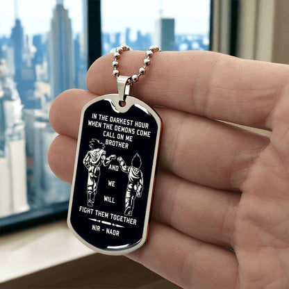 TAH3852 - Dragon Ball - Call On Me Brother - Goku - Vegeta - Black Dog Tag - Dragon Ball Dog Tag - Military Ball Chain - Luxury Dog Tag