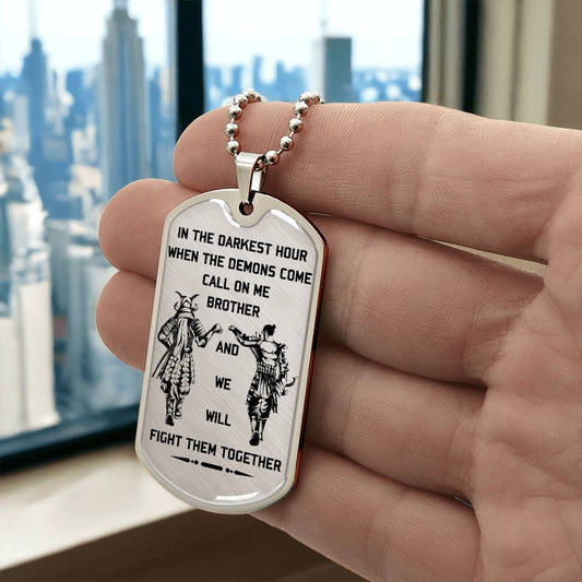Samurai - Call On me Brother - Bushido - Katana - Ronin - Miyamoto Musashi - Samurai Dog Tag - Military Ball Chain - Luxury Dog Tag