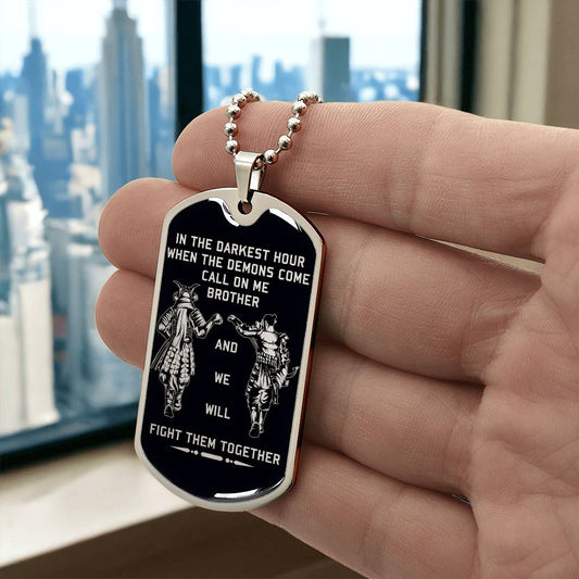 Samurai - Call On me Brother - Bushido - Katana - Ronin - Miyamoto Musashi - Black Dog Tag - Samurai Dog Tag - Military Ball Chain - Luxury Dog Tag